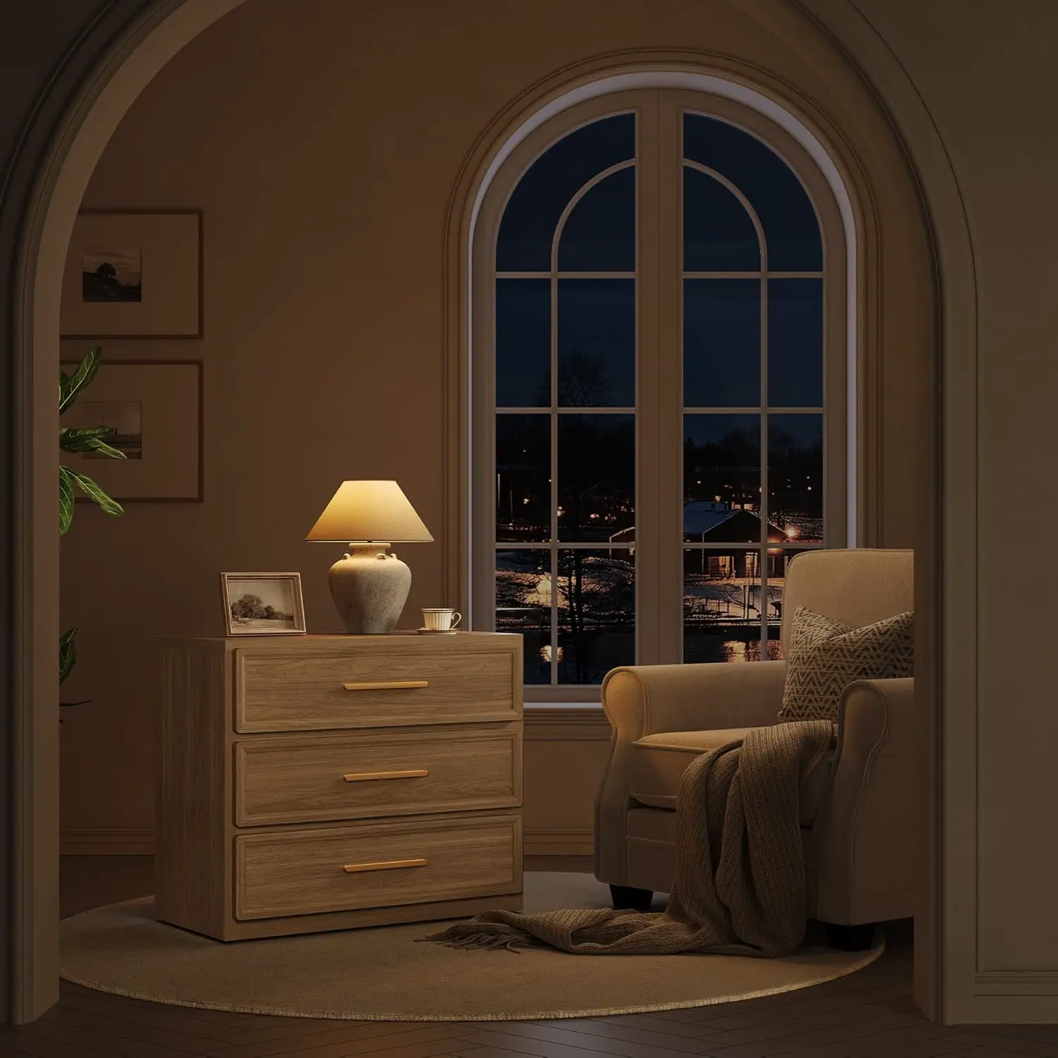 Noptieră înaltă premium cu 3 sertare și accente aurii, imagine 4