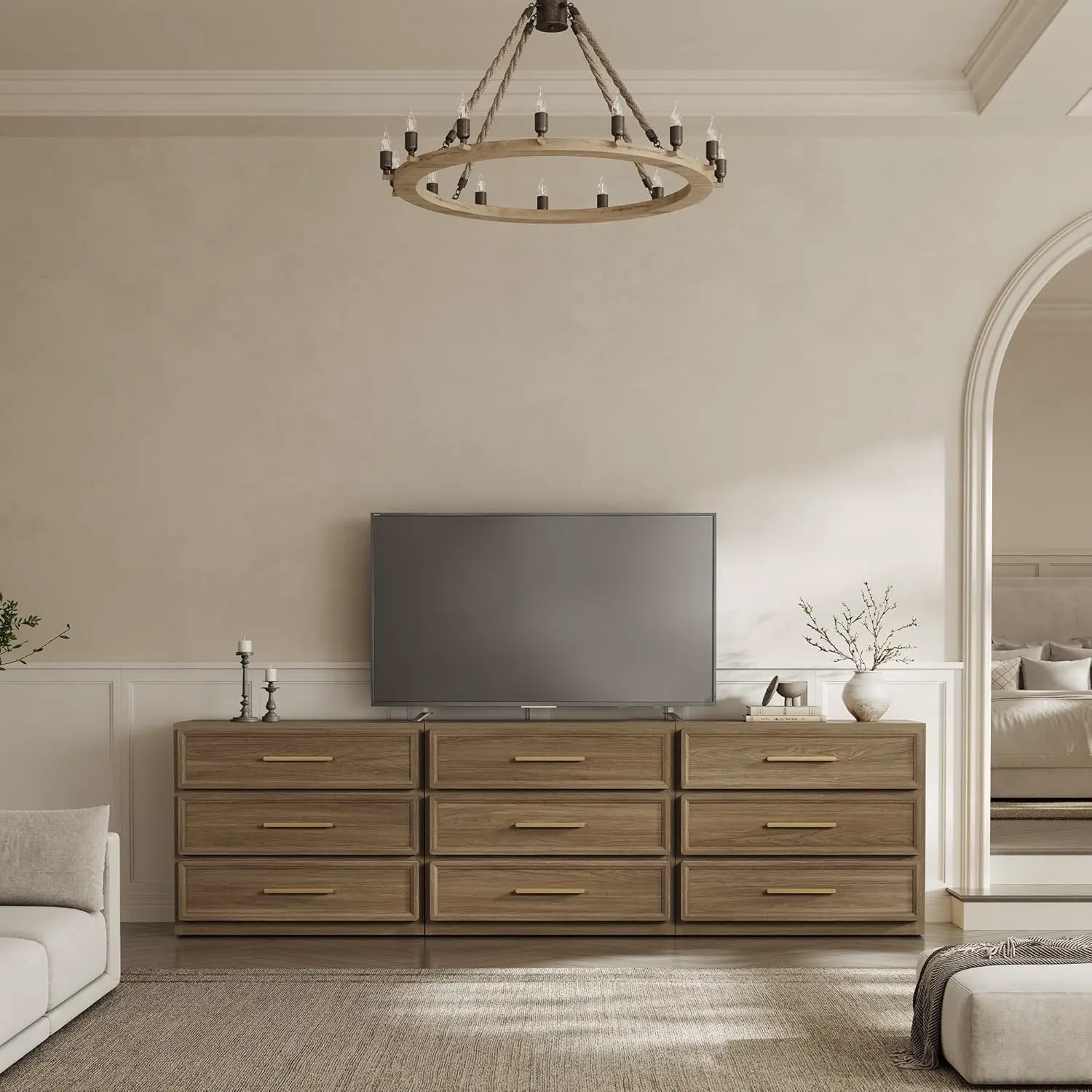 Noptieră înaltă premium cu 3 sertare și accente aurii, imagine 8